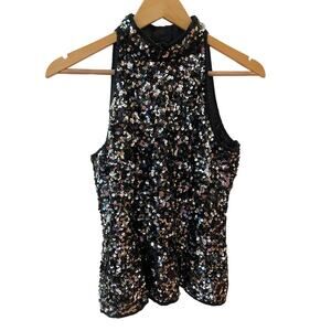 STENAY PETITE, SIZE 8, BLACK SEQUENCED HALTER TOP